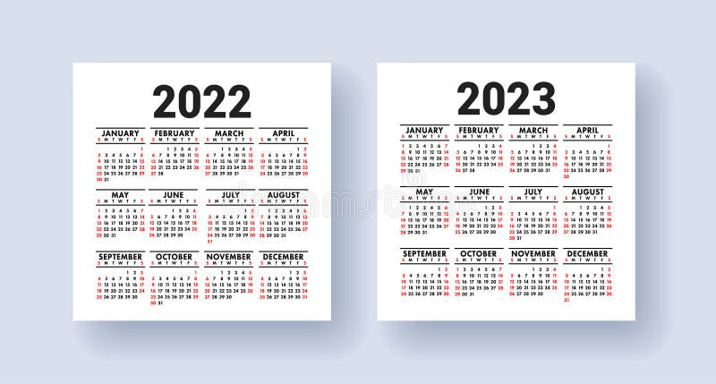 Calendar 2022 And 2023 Year Set. Vector Template Collection. Week Starts On Sunday. January, February, March, April, May, June, Stock Vector - Illustration Of Month, Color: 222636349