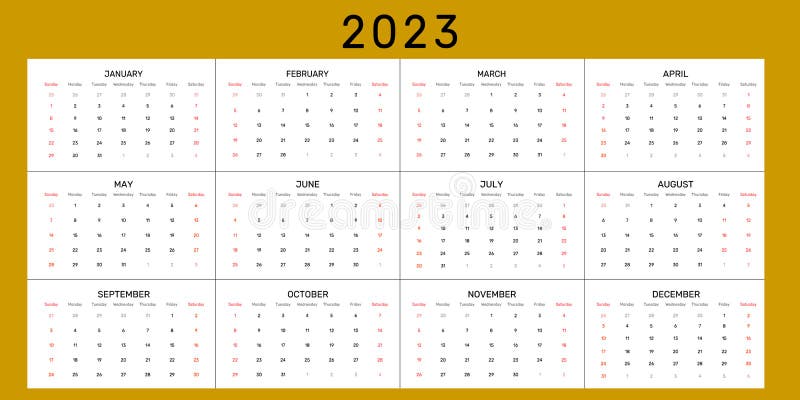 Calendar 2023 Year Vector Illustration Annual Calendar 2023 Template