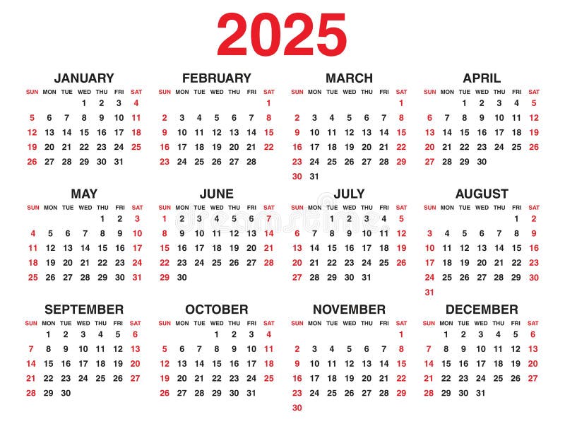 Calendar 2025 Year Vector Illustration, Set of 12 Calendar, Week Starts Sets Ie Calendar 2025 Dates