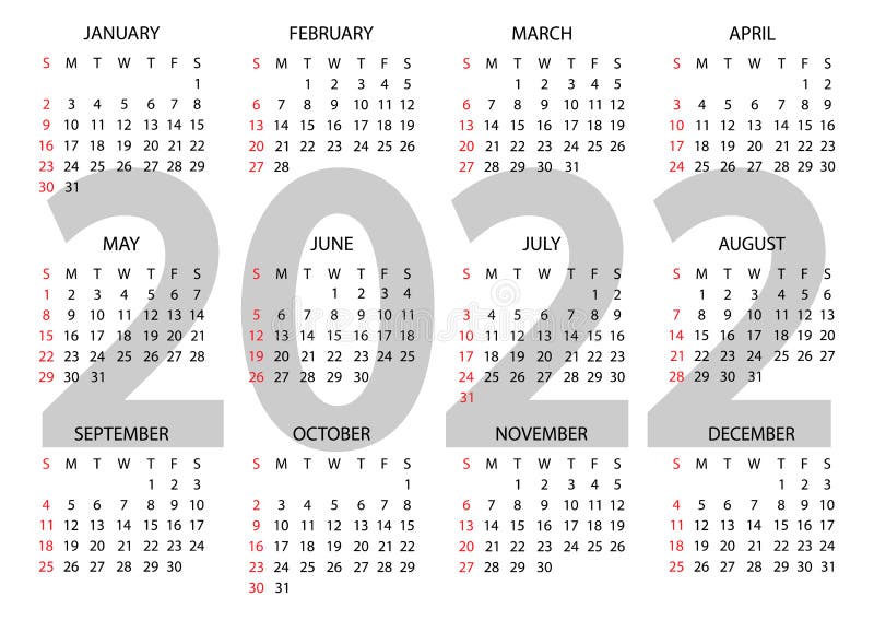 Calendar 2022 Year The Week Starts On Sunday Annual Calendar 2022