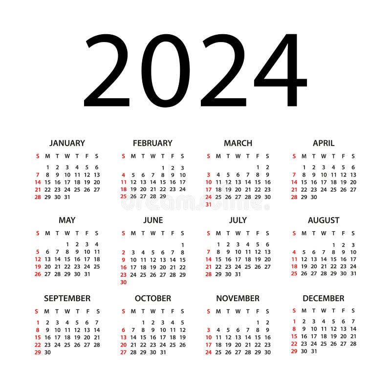 2024 Calendar Illustration. Template. Mock Up Week Starts Sunday
