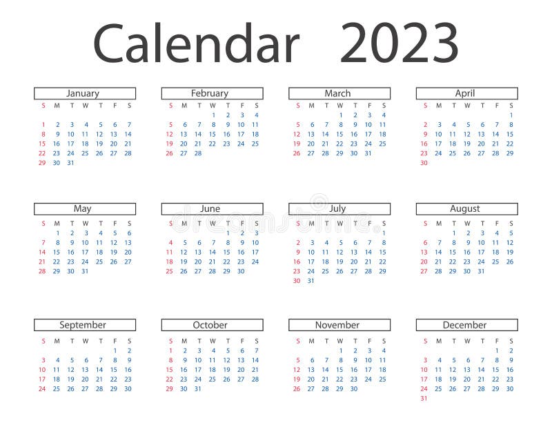 Calendar 2023 Year Vector Illustration The Week Starts On Sunday