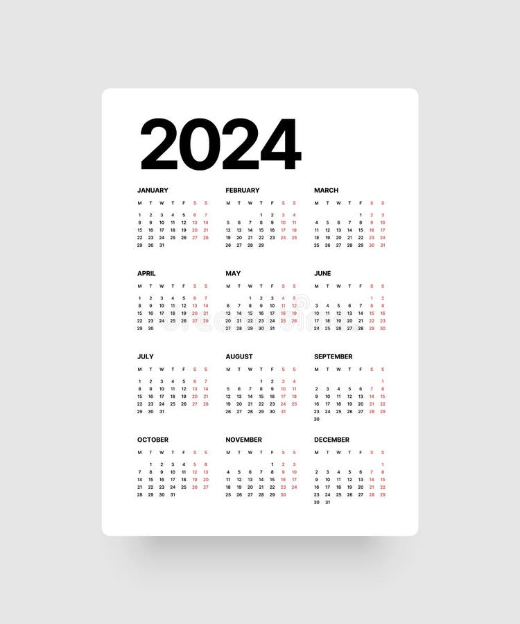Calendar 2024 Template - 12 Months Yearly Calendar Set in 2024, Planner