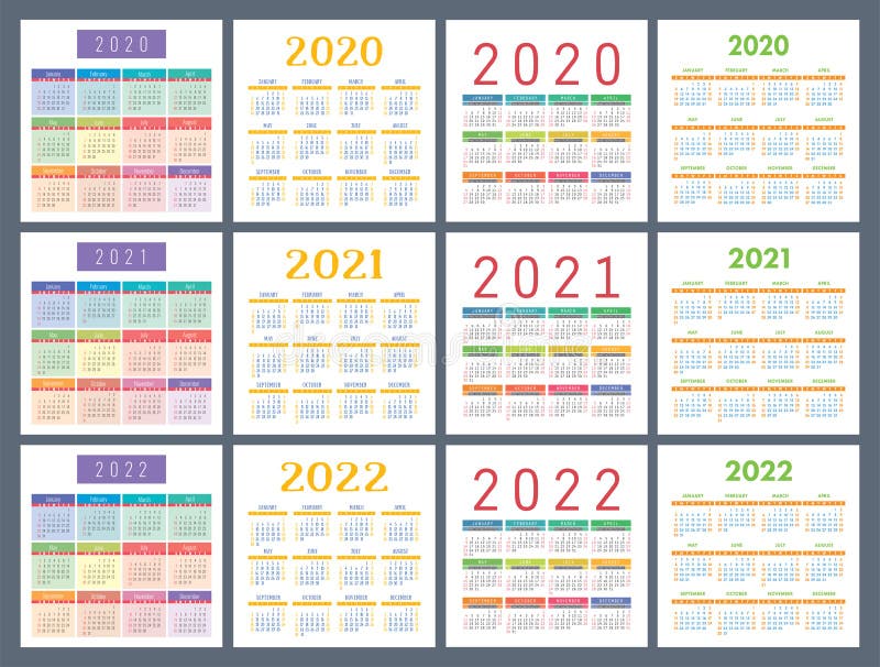 Calendar 2020, 2021, 2022 Years. Pocket Calender. Colorful ...
