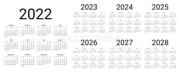 Calendar 2022 2023 2024 2025 2026 2027 2028 Years Vector 