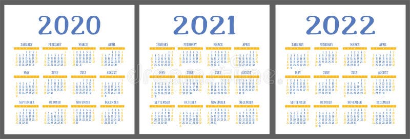 Calendar 2020 2021 2022 Years Vertical Vector Calender Design