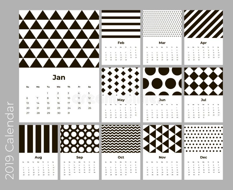 Calendar 2019 год, вектор карточек A4 с черной картиной бесплатная иллюстрация Calendar 2019 год, вектор карточек A4 с черной картиной бесплатная иллюстрация