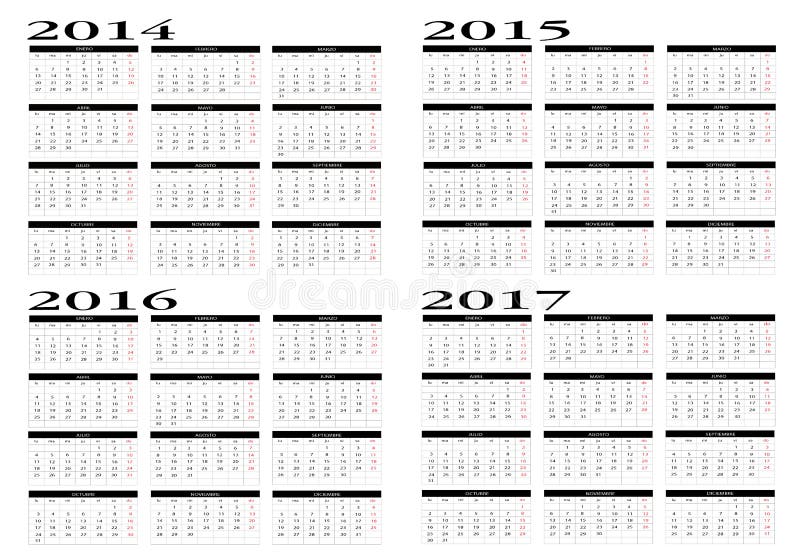 Calendari 2014 - 2017 royalty illustrazione gratis