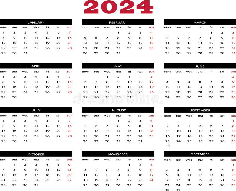 Calendar year 2024 in english