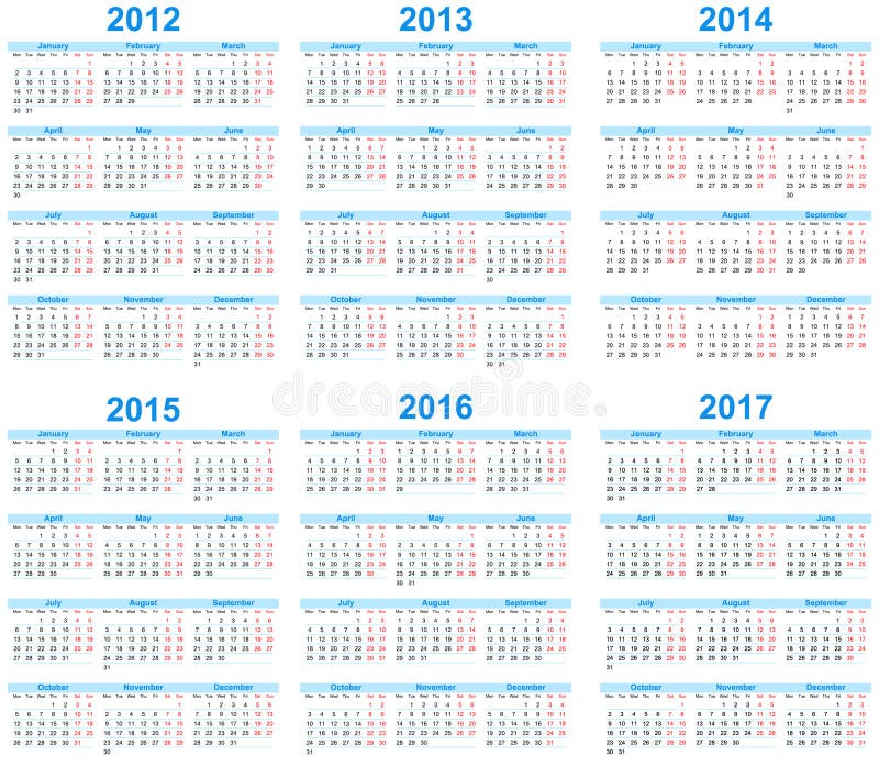 Calendario 2012 -2017 royalty illustrazione gratis Calendario 2012 -2017 royalty illustrazione gratis