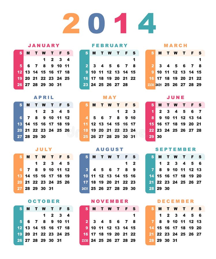 Calendario 2014 illustrazione di stock