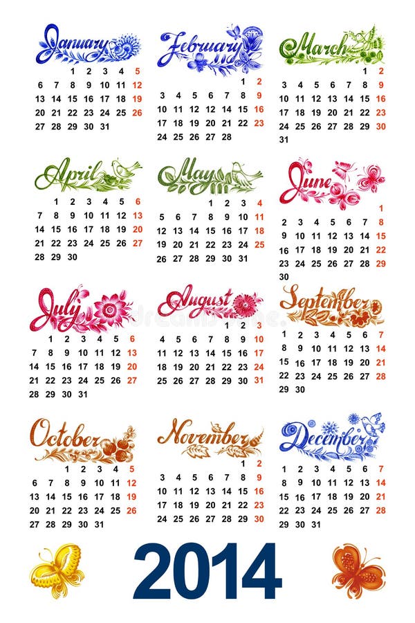 Calendario 2014 illustrazione vettoriale