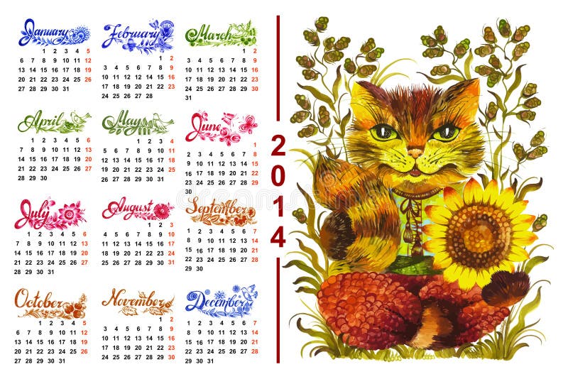 Calendario 2014 illustrazione vettoriale