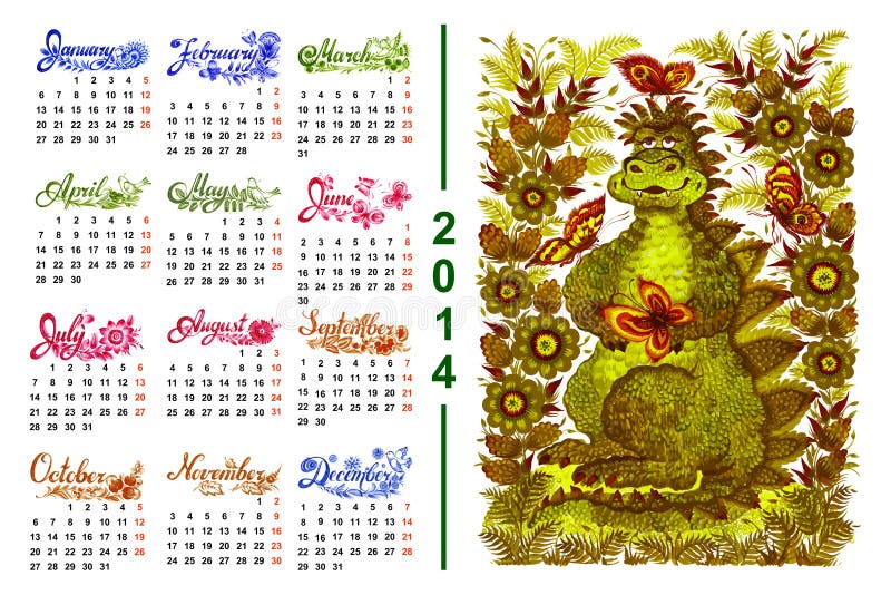 Calendario 2014 royalty illustrazione gratis
