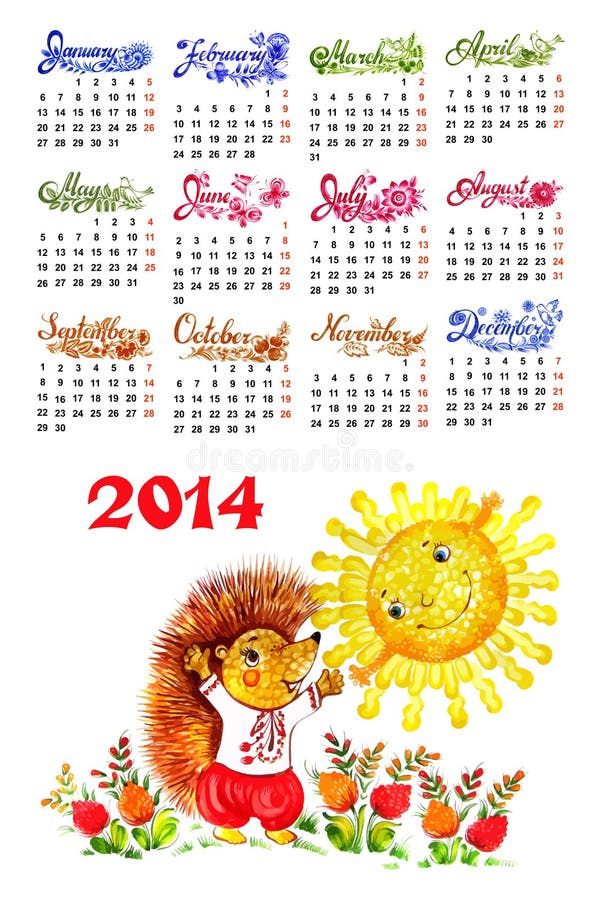 Calendario 2014 illustrazione vettoriale