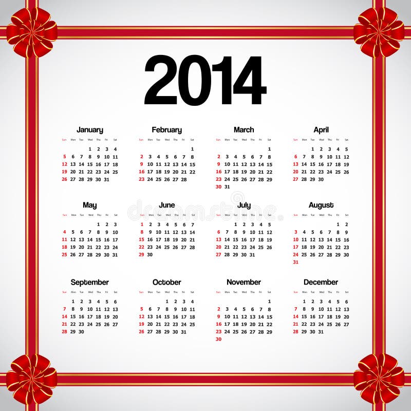 Calendario 2014 illustrazione vettoriale