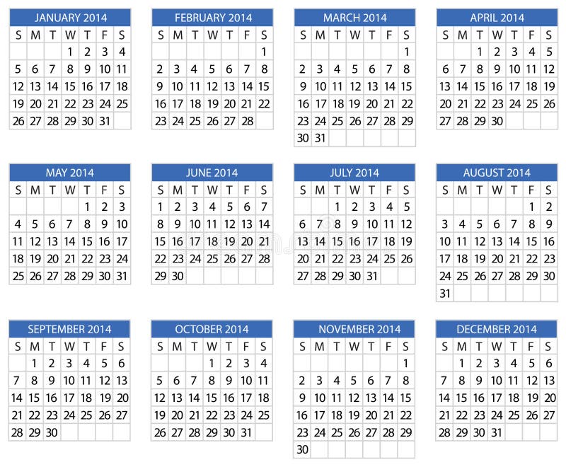 Calendario 2014 illustrazione di stock