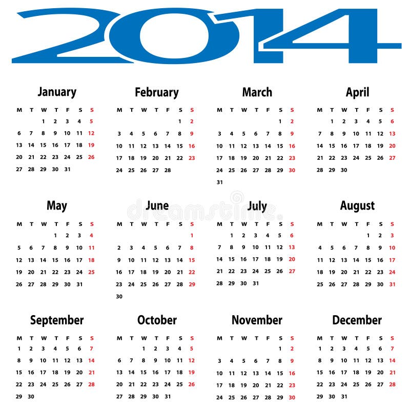 Calendario 2014. illustrazione di stock