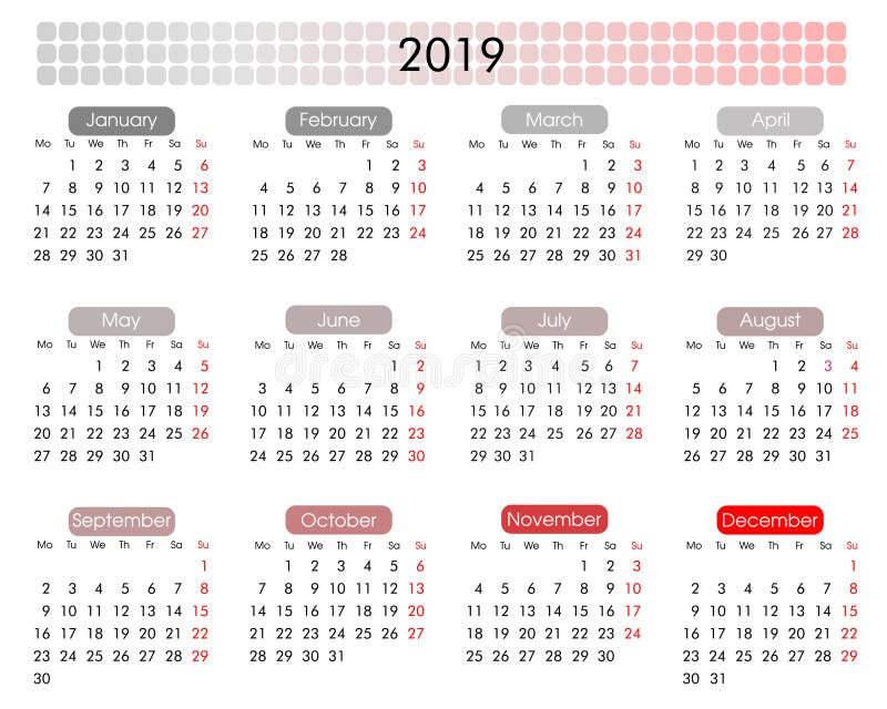 calendario anual 2019 en un estilo geométrico minimalista ilustración del vector calendario anual 2019 en un estilo geométrico minimalista ilustración del vector