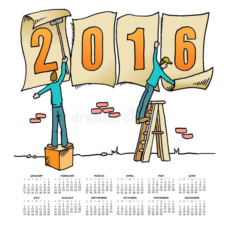 Calendario caprichoso del dibujo 2016 stock de ilustración Calendario caprichoso del dibujo 2016 stock de ilustración