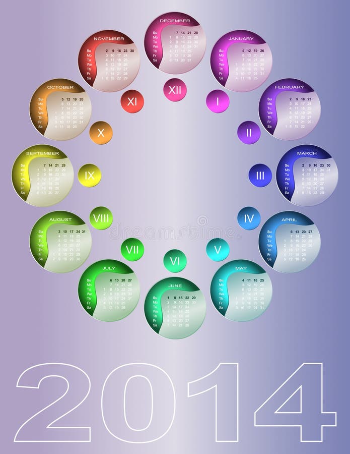 Calendario circolare variopinto 2014 royalty illustrazione gratis