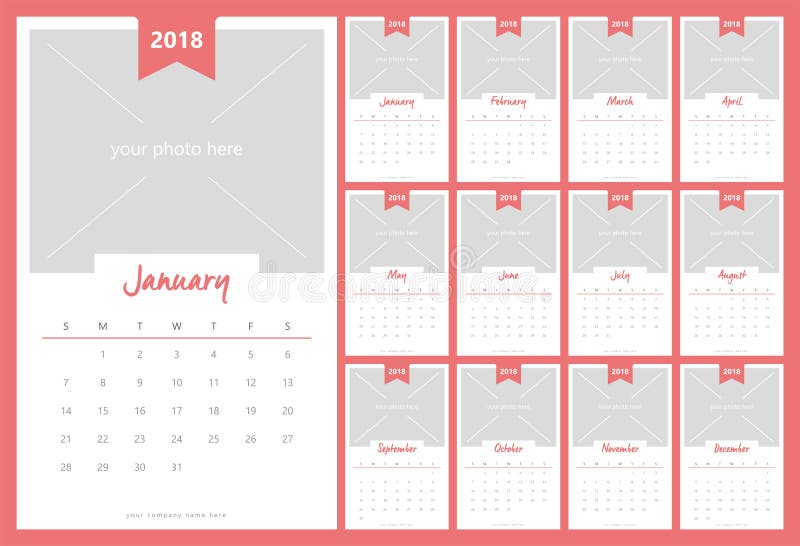 Calendario 2018 con diseño del vector de espacio de imagen ilustración del vector Calendario 2018 con diseño del vector de espacio de imagen ilustración del vector