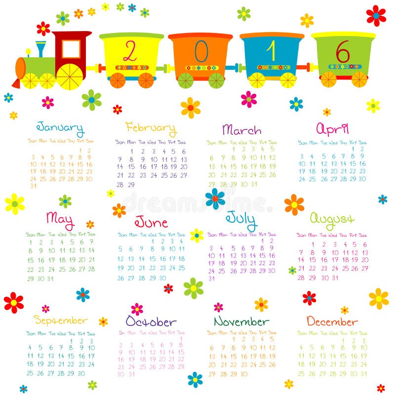 Calendario Dell'illustrazione Per 2016 Nella Progettazione Dei Bambini  Illustrazione di Stock - Illustrazione di elemento, disegno: 55822914