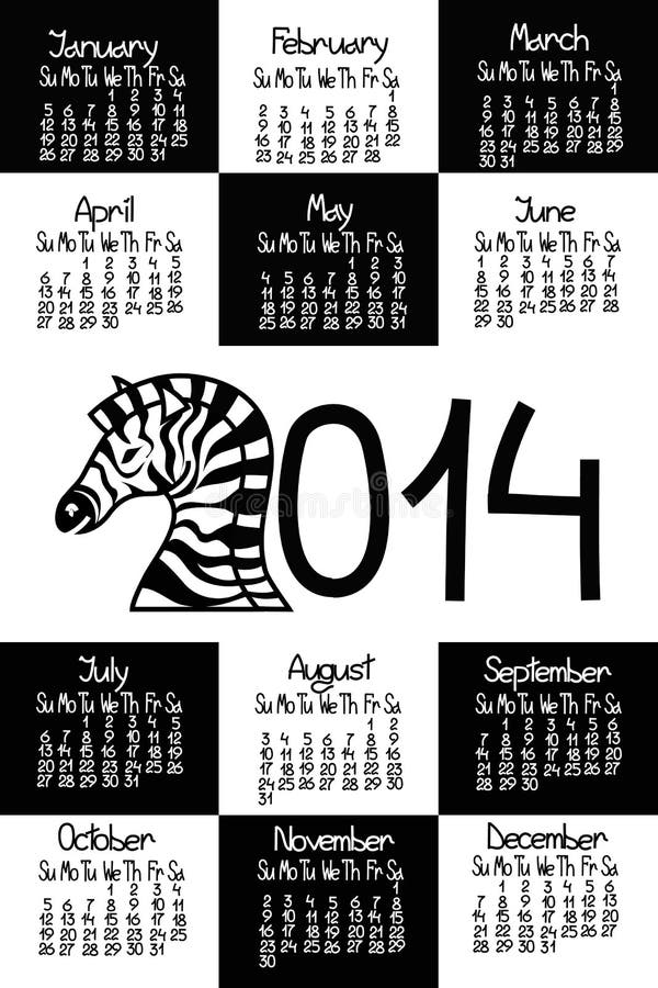 Calendario 2014 con la zebra royalty illustrazione gratis