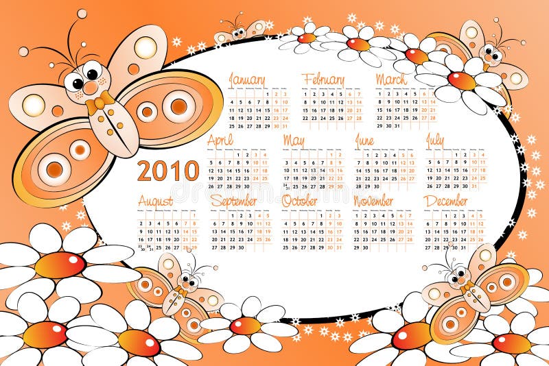 Calendario de 2010 cabritos con la mariposa stock de ilustración Calendario de 2010 cabritos con la mariposa stock de ilustración