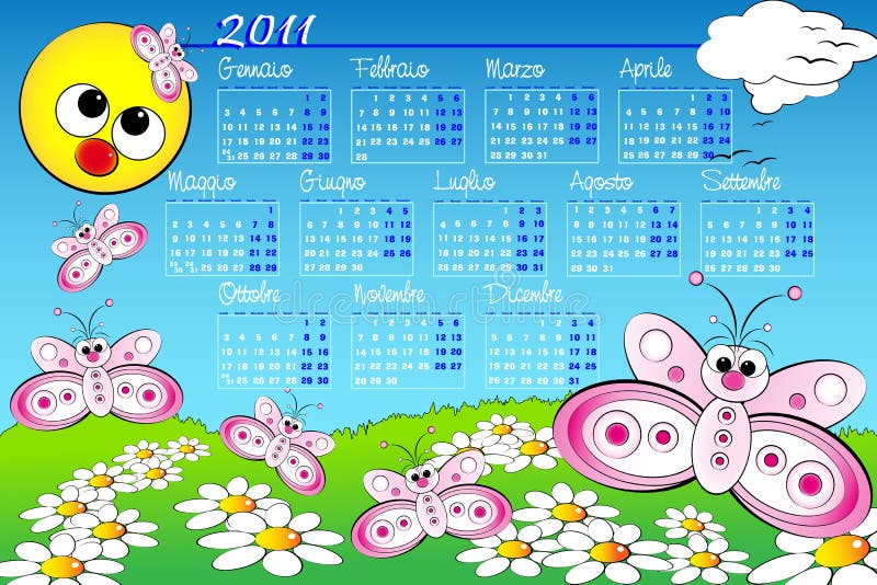 Calendario de 2011 cabritos con la mariposa - italiano stock de ilustración Calendario de 2011 cabritos con la mariposa - italiano stock de ilustración