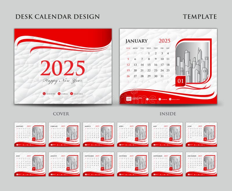 Calendario 2025 Año. Pared Cuadrada Vectorial De Color Inglés O