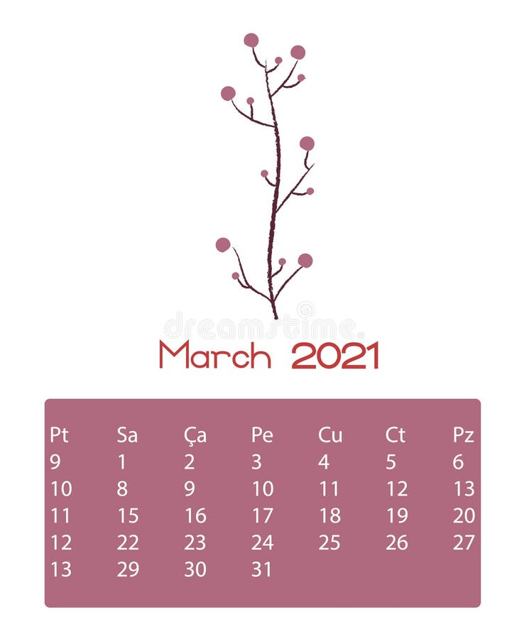 Calendario De Flores Marzo De 2021 Ilustración Del Vector Ilustración De Flor Rosa 205146385 