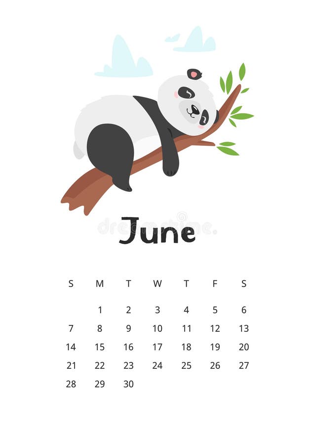 Calendario De Junio Con Plantilla De Panda Ilustración del Vector -  Ilustración de planificador, color: 165465783