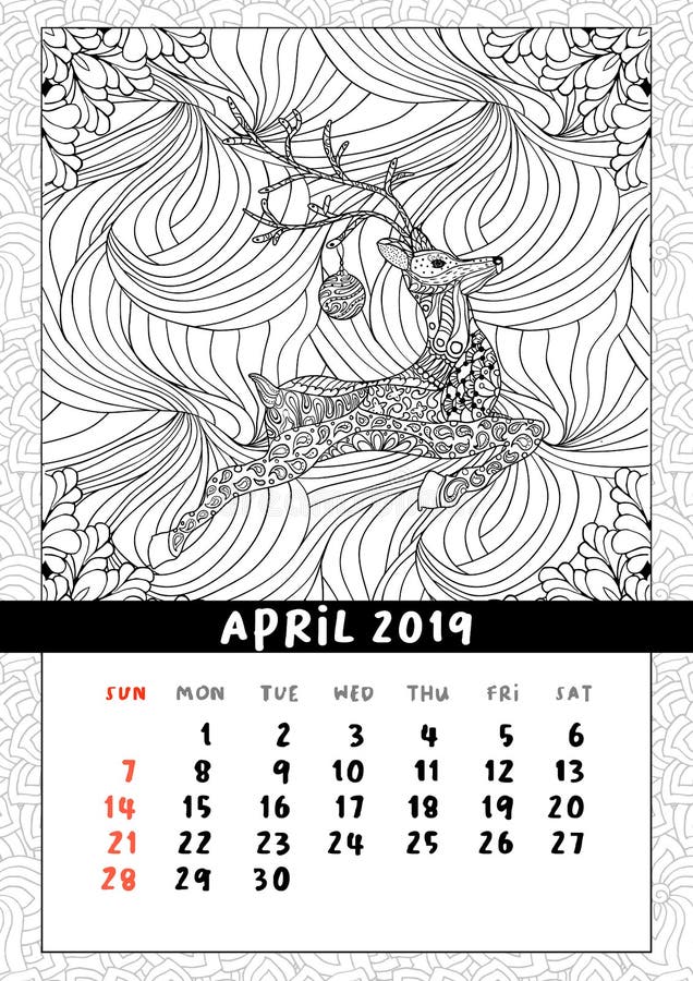 Calendario dei cervi di Natale, calendario anno aprile 2019 royalty illustrazione gratis Calendario dei cervi di Natale, calendario anno aprile 2019 royalty illustrazione gratis