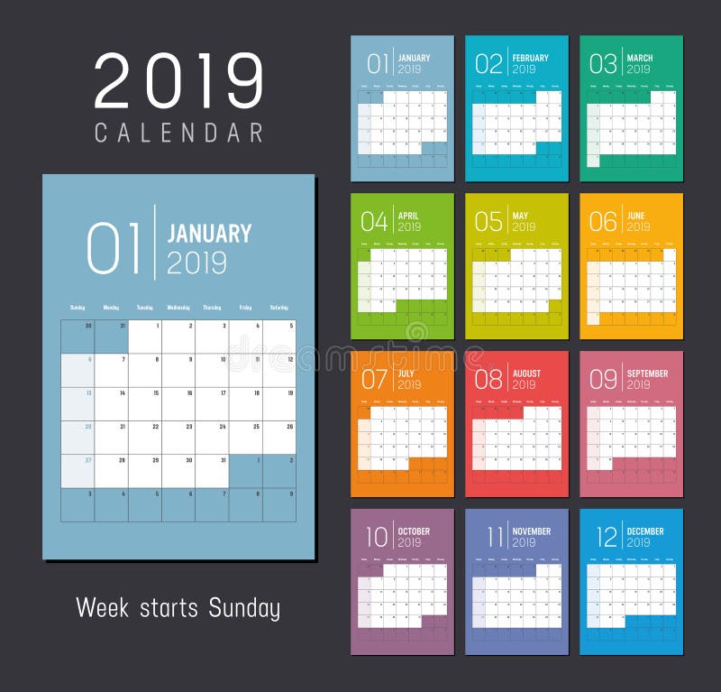 Calendario del año 2019 stock de ilustración Calendario del año 2019 stock de ilustración