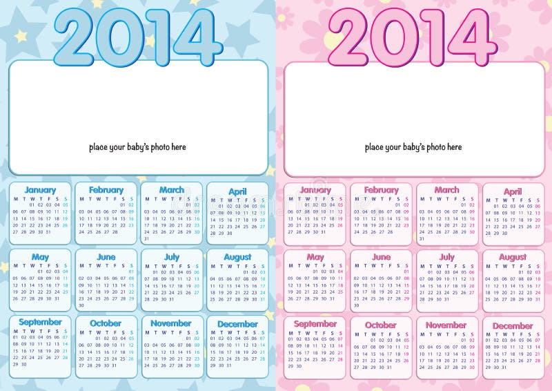 Calendario 2014 del bambino in inglese royalty illustrazione gratis