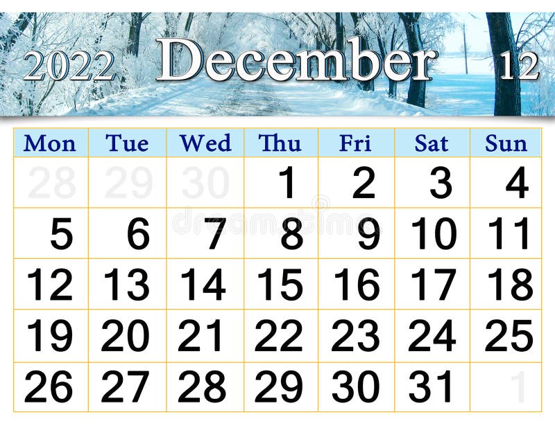 Calendario del dicembre 2022 per l'organizzatore per pianificare e ricordare il contesto naturale