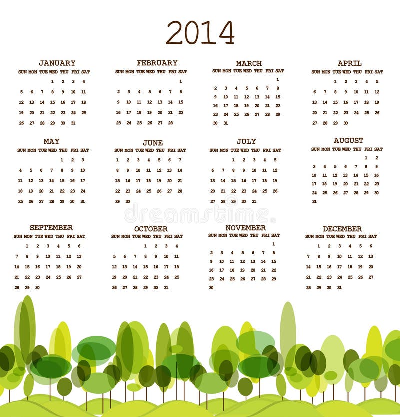 Calendario 2014 dell'albero royalty illustrazione gratis