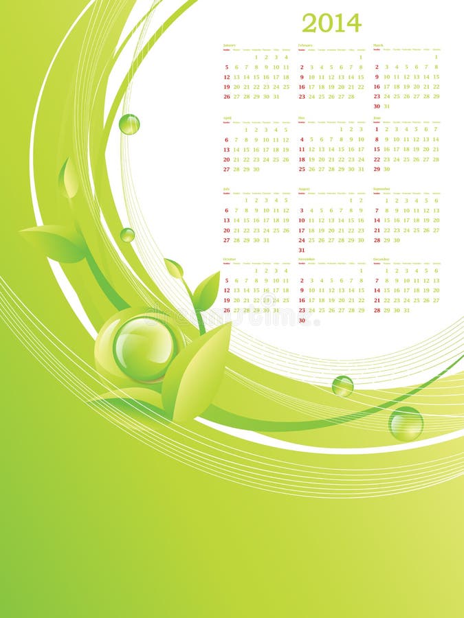 Calendario 2014 di Eco royalty illustrazione gratis