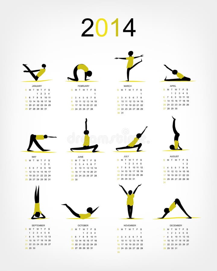 Calendario 2014 di yoga per la vostra progettazione illustrazione vettoriale