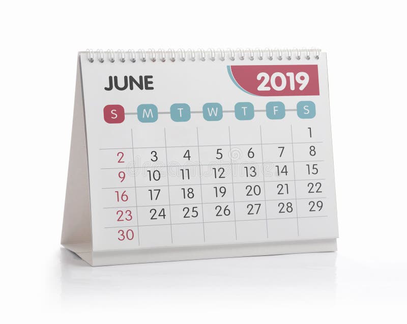 Calendario el 2019 de la oficina de junio imagen de archivo