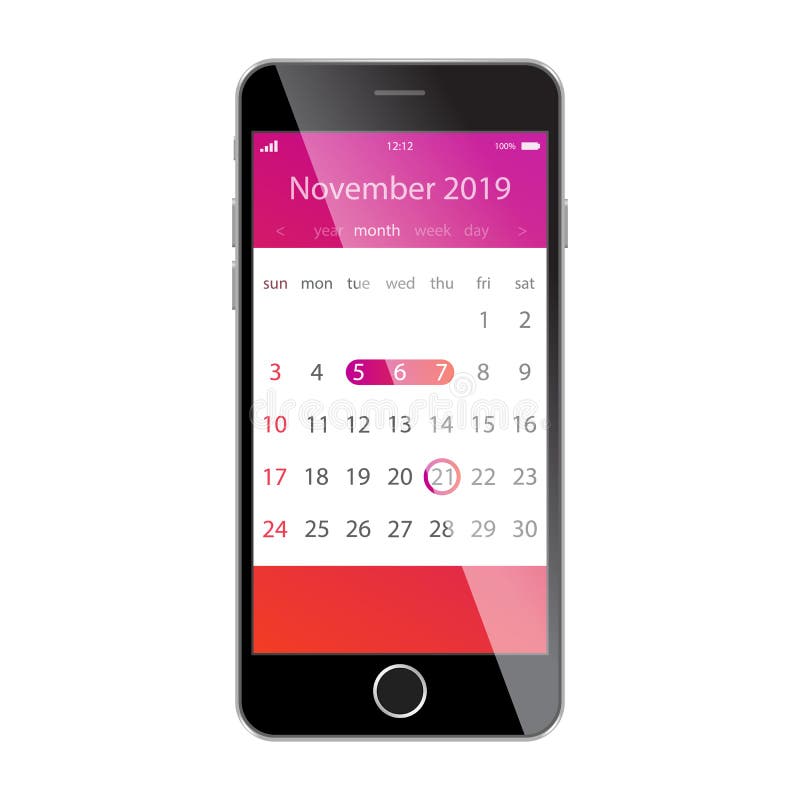 Calendario en la pantalla del smartphone Planeamiento, horario, calendario, cita, conceptos del app del recordatorio nevember 201 stock de ilustración Calendario en la pantalla del smartphone Planeamiento, horario, calendario, cita, conceptos del app del recordatorio nevember 201 stock de ilustración