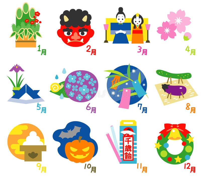 Calendario estacional de los eventos en Japón 3 libre illustration Calendario estacional de los eventos en Japón 3 libre illustration