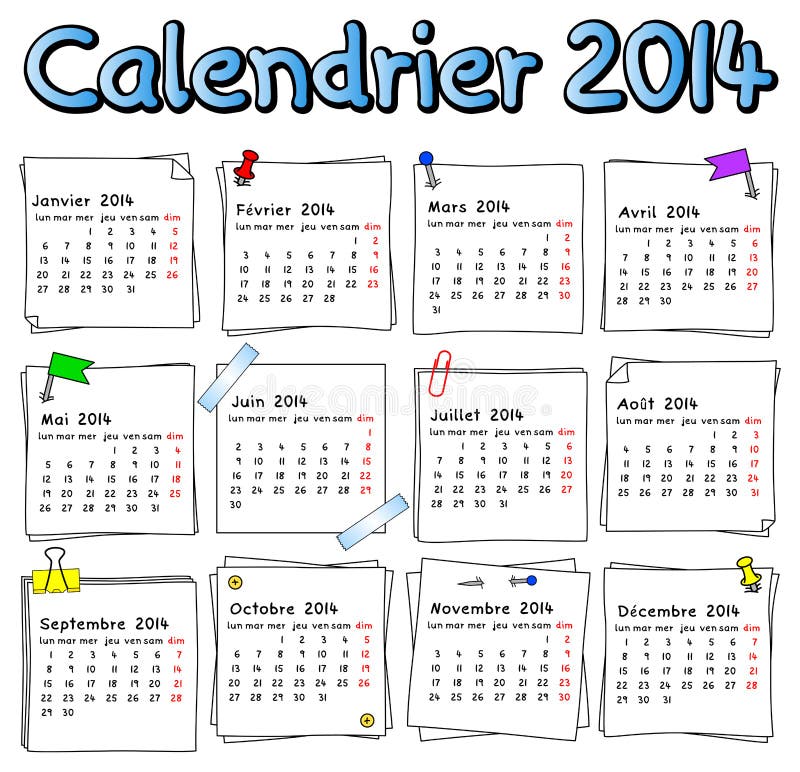 Calendario francese 2014 royalty illustrazione gratis
