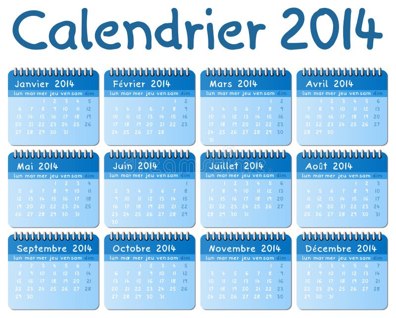 Calendario francese 2014 royalty illustrazione gratis