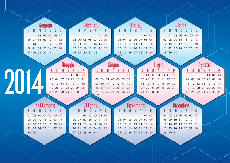 Calendario italiano 2014 con le forme geometriche royalty illustrazione gratis