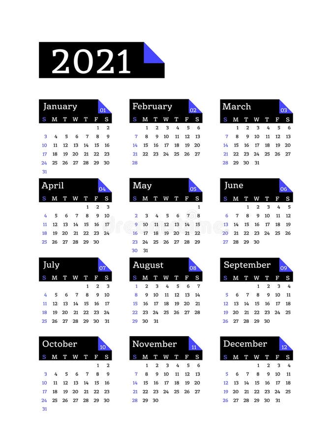 Calendario 2021 Años Plantilla Del Calendario Del Bolsillo O De Pared 