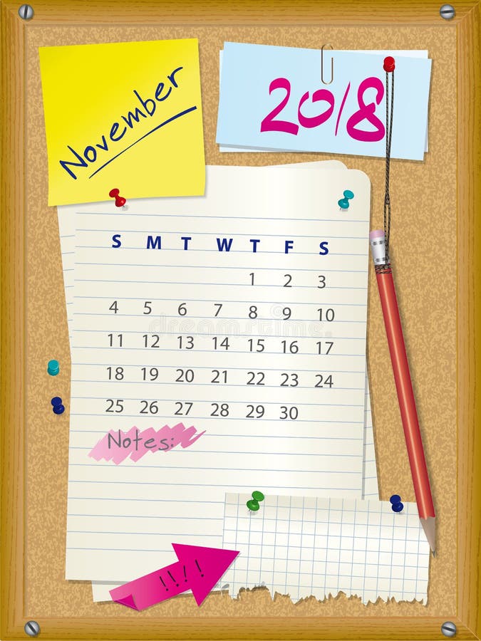 2018 calendario - mese novembre - tappi il bordo con le note royalty illustrazione gratis 2018 calendario - mese novembre - tappi il bordo con le note royalty illustrazione gratis