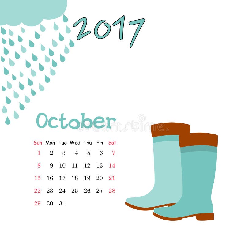 Vector nice calendar template for October 2017. Vector nice calendar template for October 2017