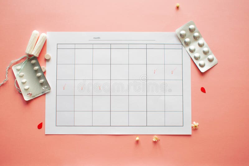 Calendario para el mes y la marca del ciclo menstrual PMS y el concepto cr?tico de los d?as imágenes de archivo libres de regalías Calendario para el mes y la marca del ciclo menstrual PMS y el concepto cr?tico de los d?as imágenes de archivo libres de regalías